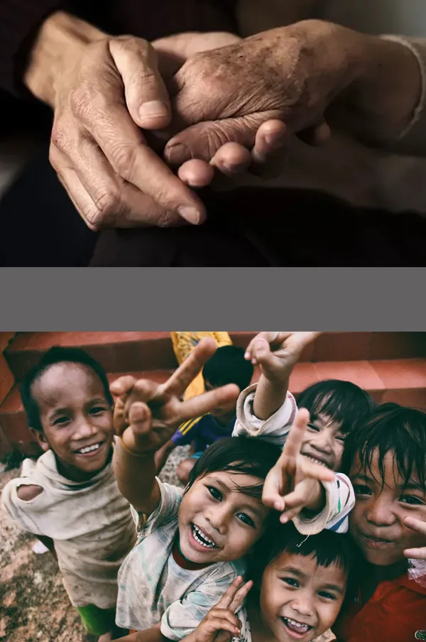Older and younger hands showing connection and joy.